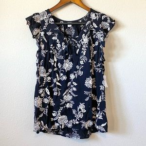 💲3/$20💲OLD NAVY Floral Ruffle Cap Sleeve Blouse Small Black/White